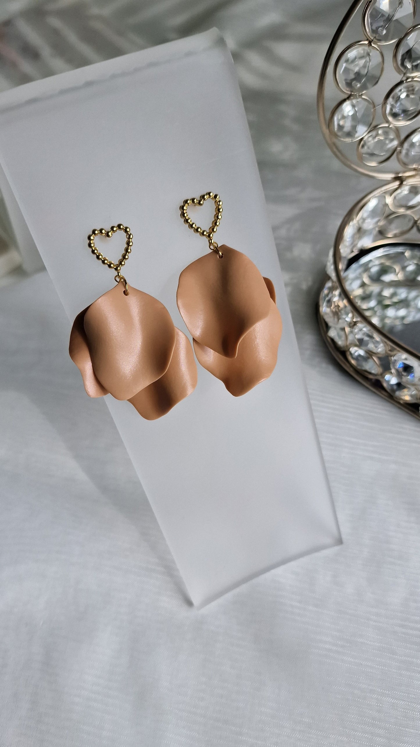 Silky Beige Heart Earrings