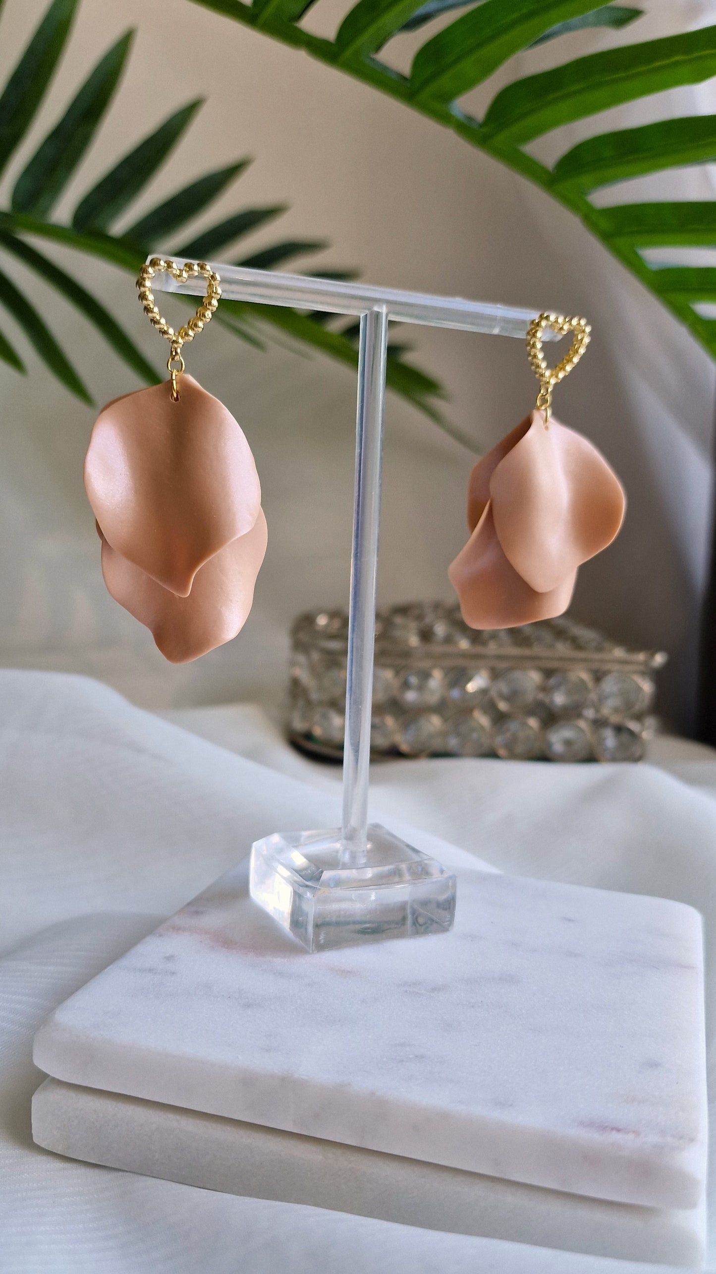 Silky Beige Heart Earrings