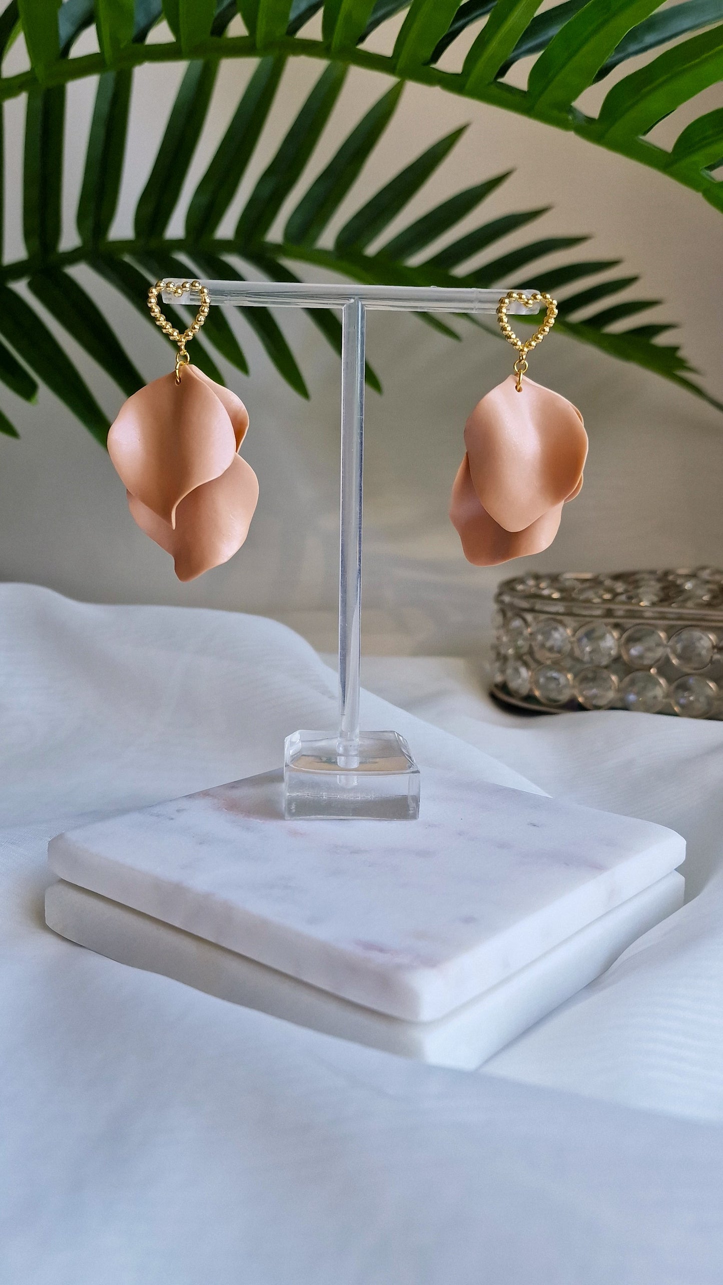Silky Beige Heart Earrings