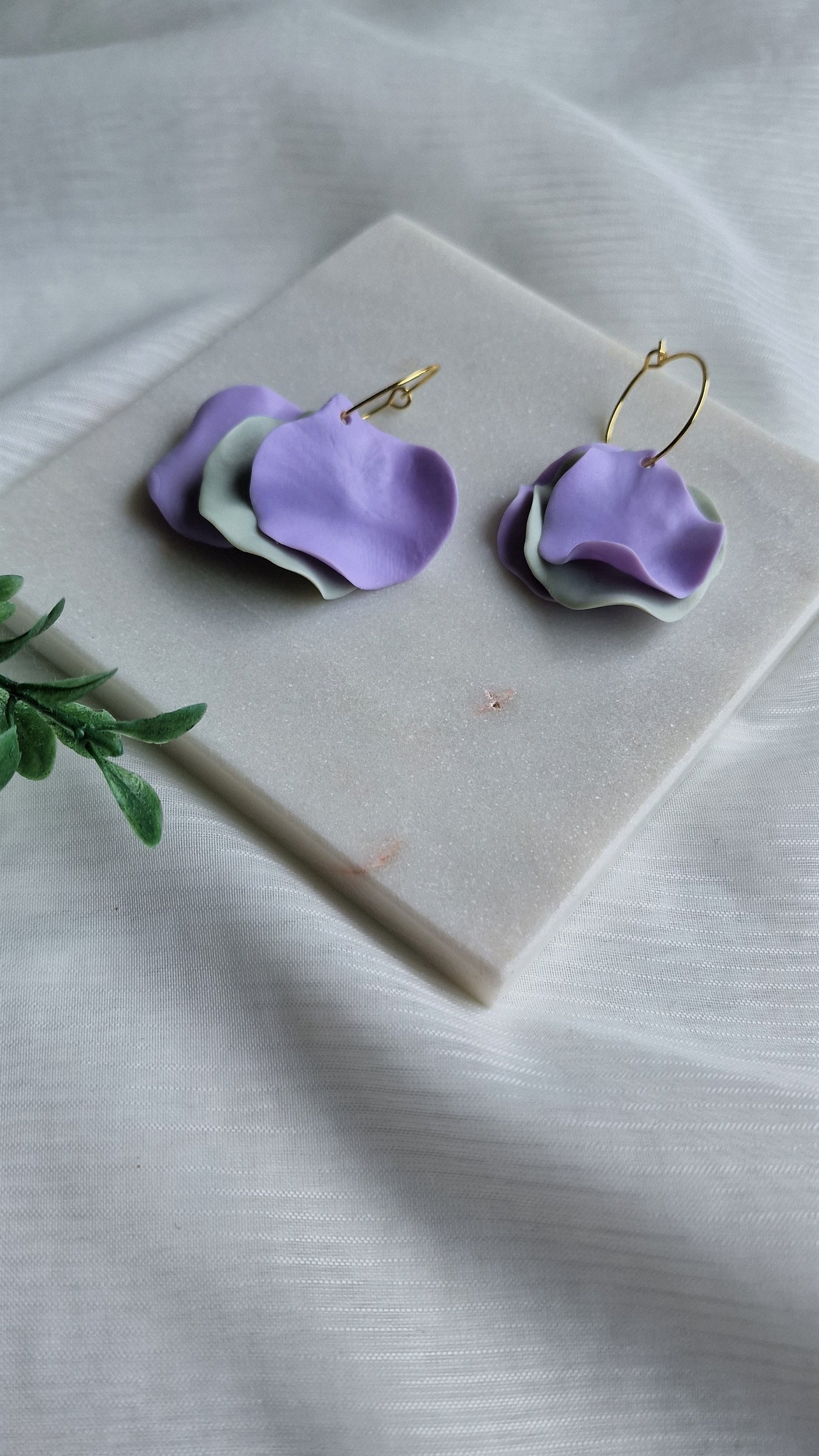 Lavender + Pistachio Petal Earrings