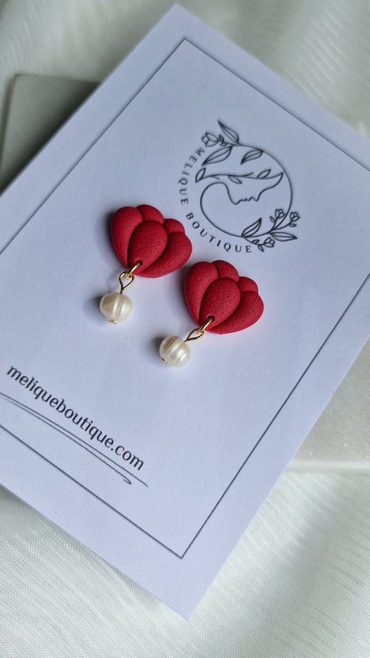 Abstract Red Floral Earrings