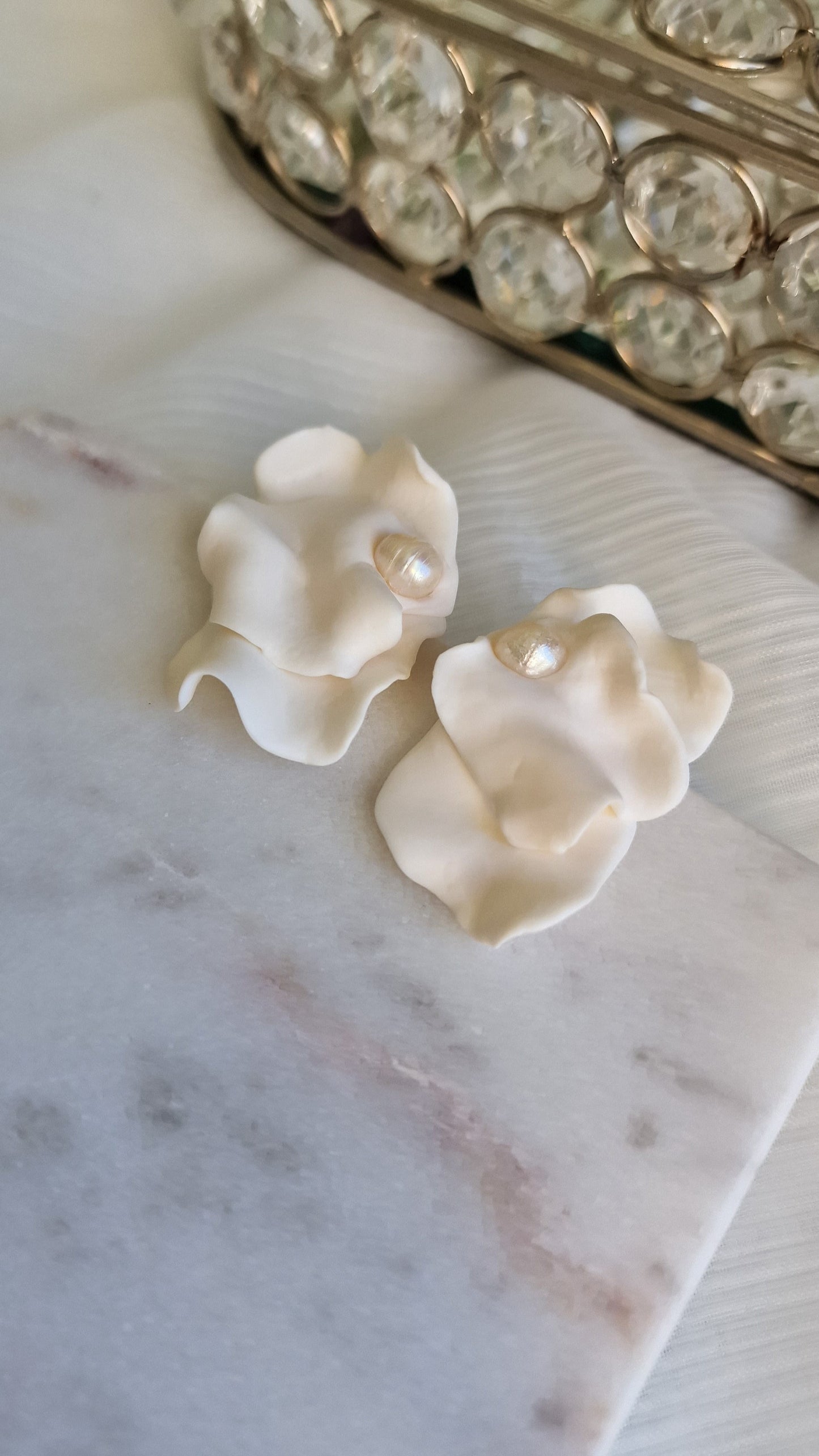 Abstract Ivory Floral Earrings