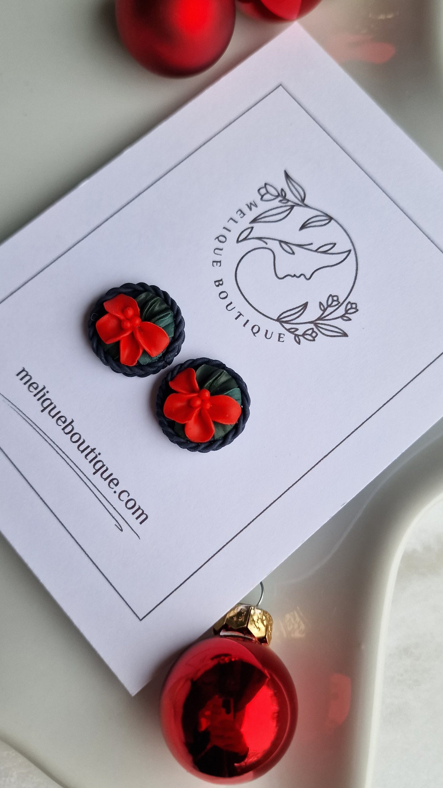 Red Floral Studs