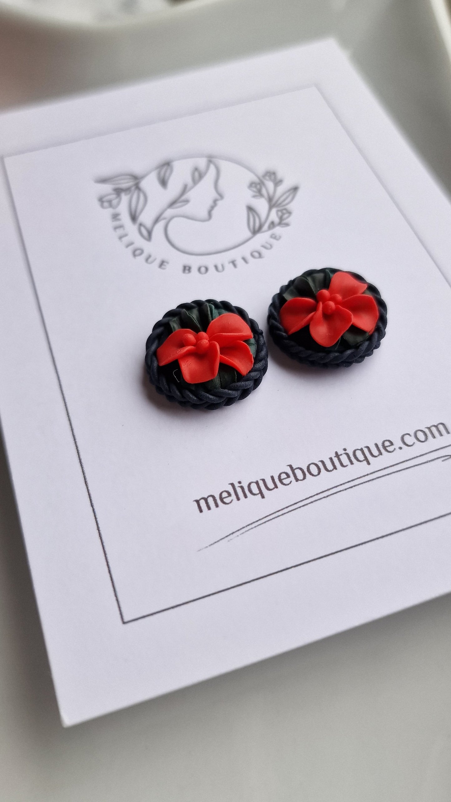 Red Floral Studs