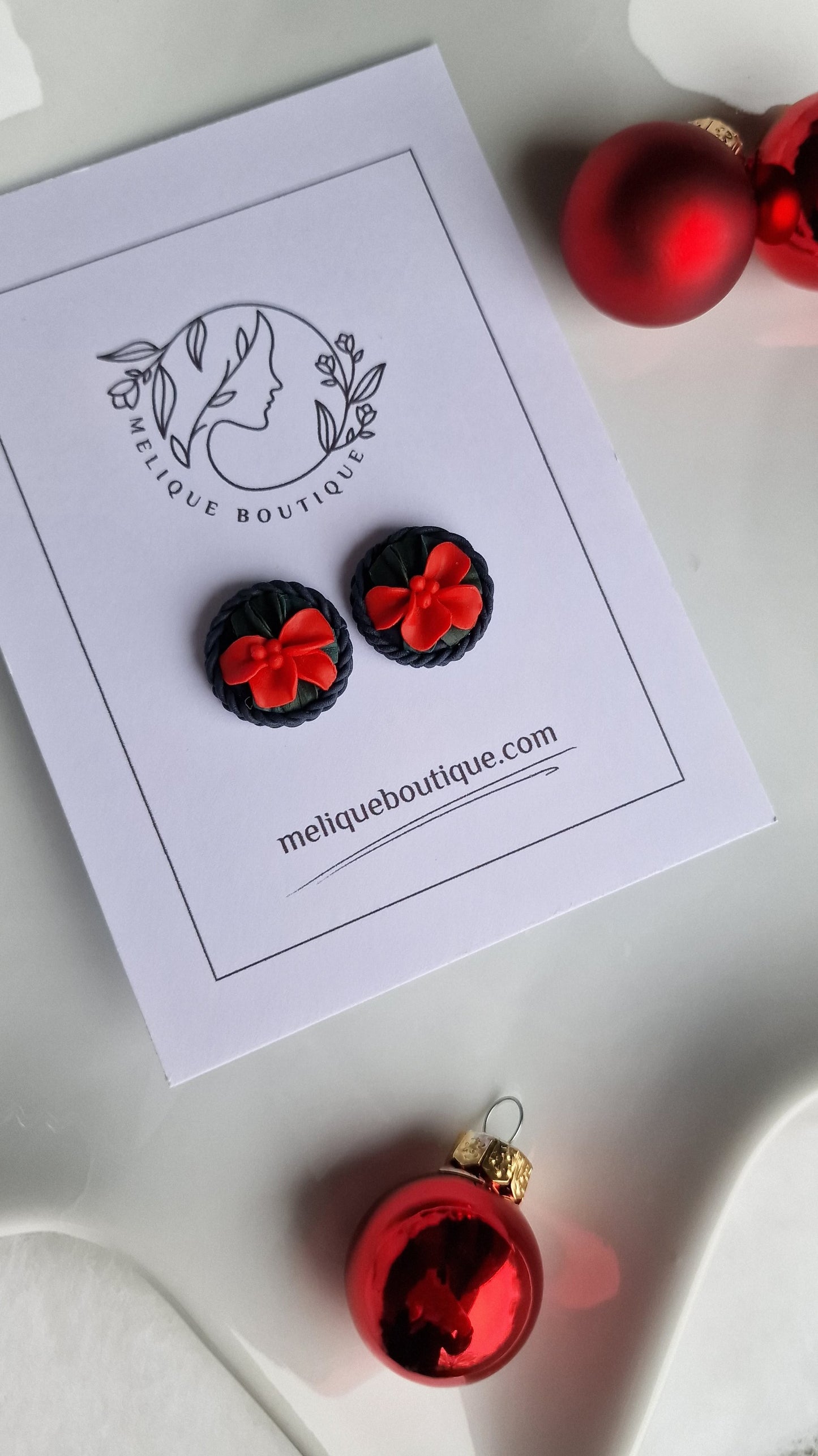 Red Floral Studs