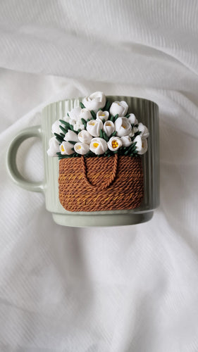 white flowers basket mug