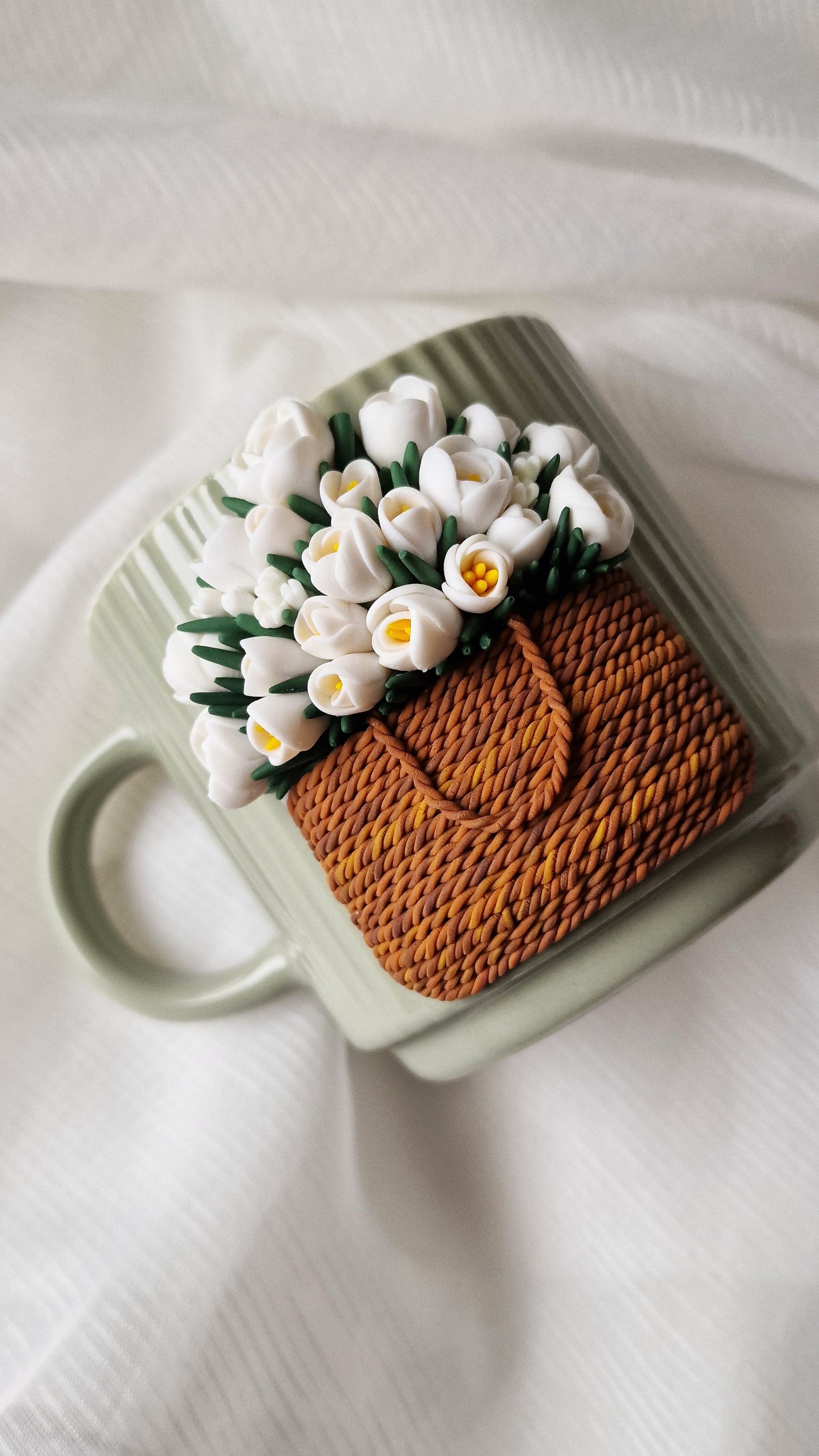 polymer clay floral basket mug